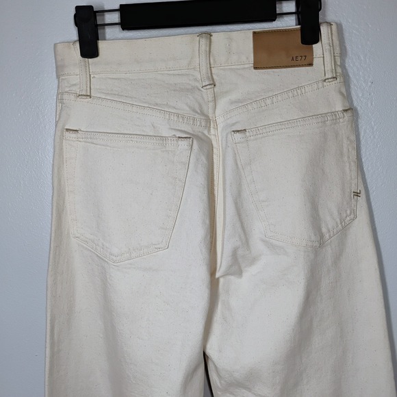 AE77 Jeans Womens 2 Beige Stovepipe Selvedge High Rise Wide Leg Organic Cotton - Picture 8 of 15